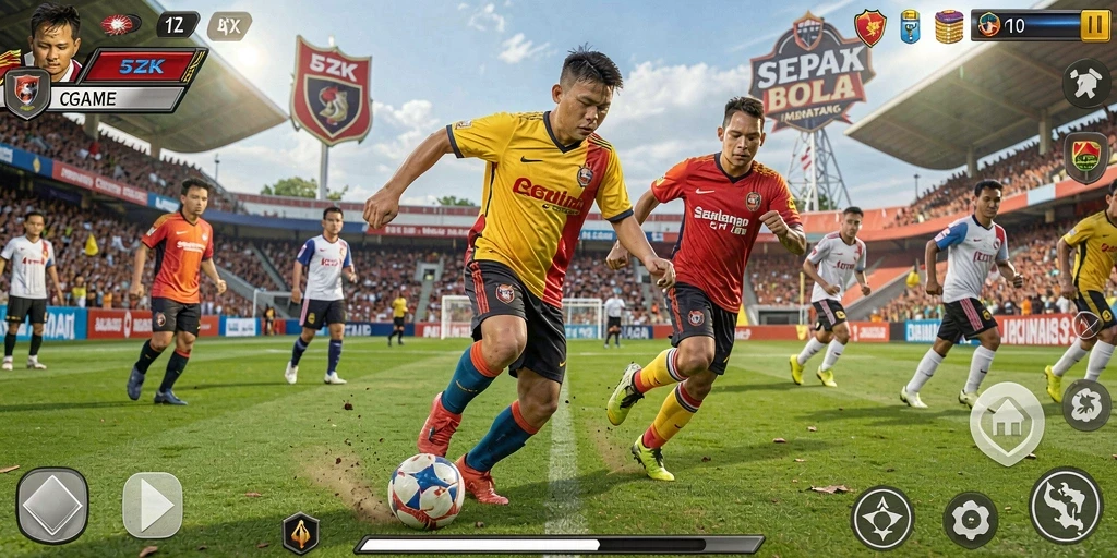 Screenshot utama 5ZK menampilkan aksi seru di lapangan sepak bola.