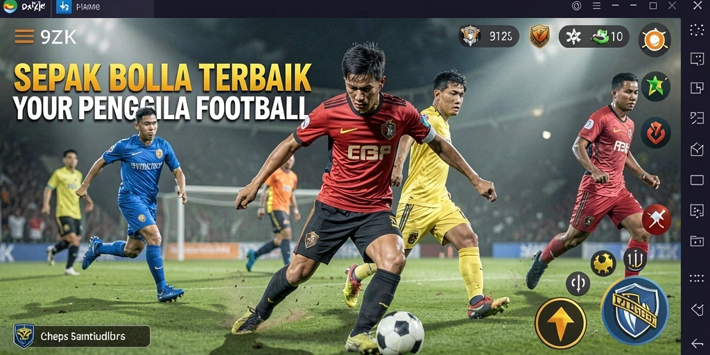 Screenshot di dalam game 9ZK menampilkan aksi mendebarkan pertandingan sepak bola.