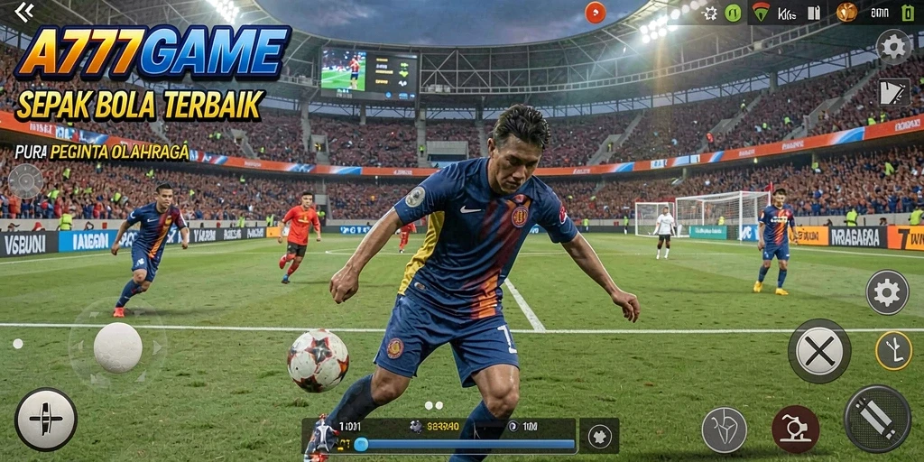 Tangkapan layar menampilkan aksi real-time seru dalam permainan sepak bola.