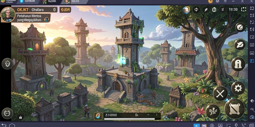 Gameplay OKJKT menampilkan pertahanan menara yang dinamis dan menarik.