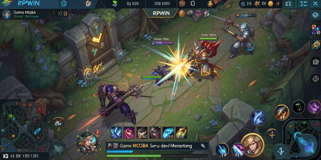 Screenshot utama dari gameplay seru RPWIN yang memperlihatkan pertarungan antar karakter.