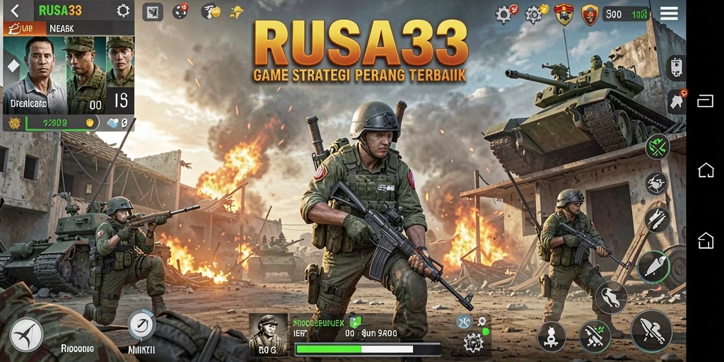 Gameplay RUSA33 yang dinamis dan strategis dalam pertempuran.
