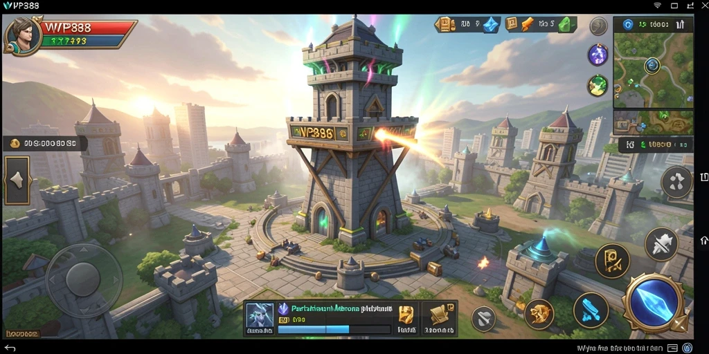 Tangkapan layar gameplay WP888 menampilkan aksi Tower Defense yang intens.